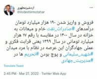 تجلیل اردشیر مطهری از اقدام انقلابی و جهادی فروش نفت در شرایط تحریم و واریز نمودن به خزانه در سال ۱۴۰۰